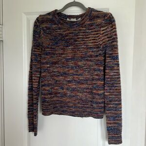 Veronica Beard Wool Crewneck in Blue Space Dye Print, Small